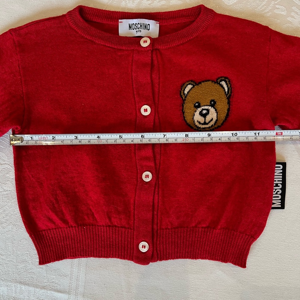 Moschino Red Kids Bear Embroidered Button Cardigan - Picture 3 of 8